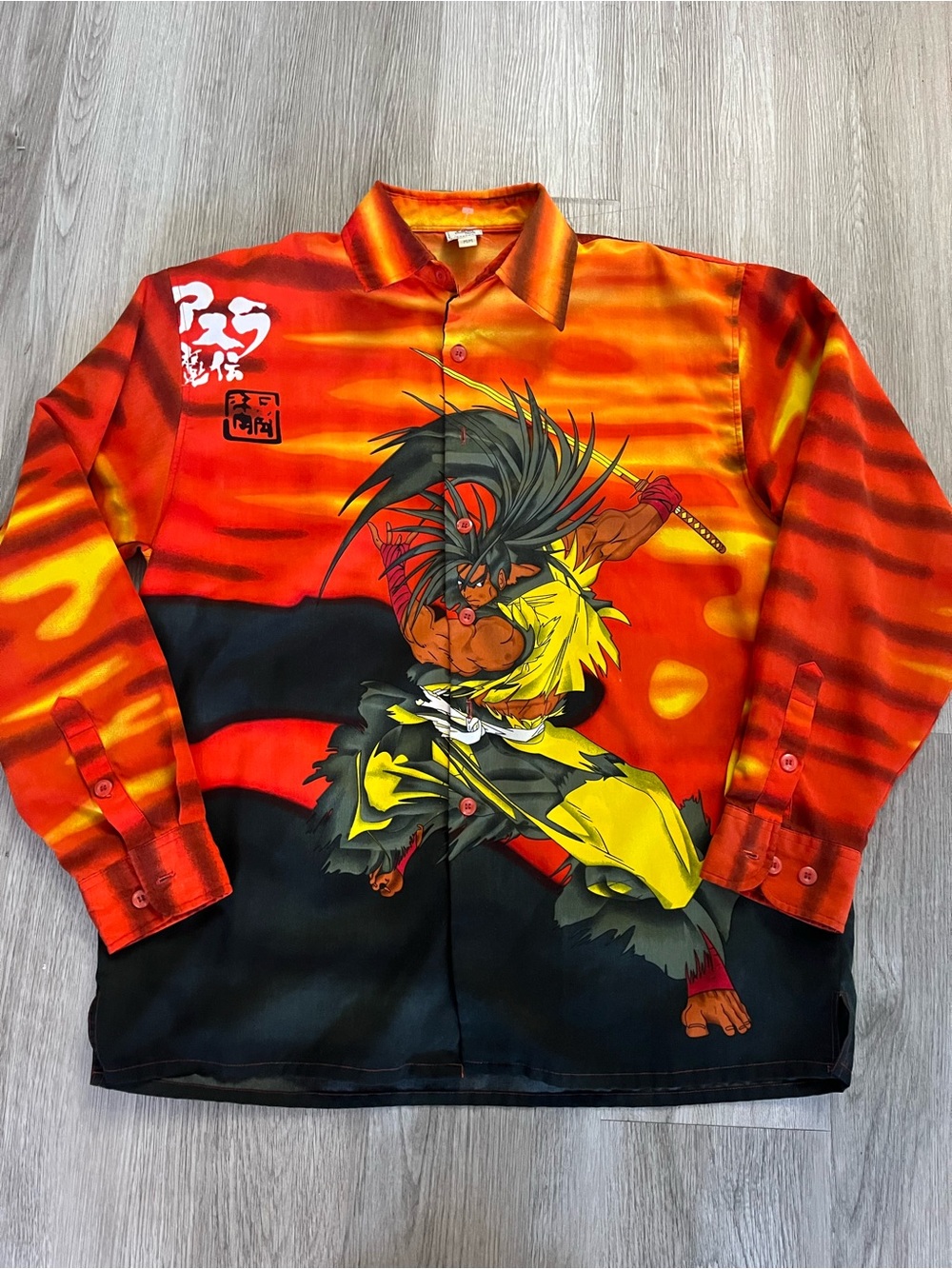 265–Men's Lightweight Red & Yellow Graphic Samurai Shirt